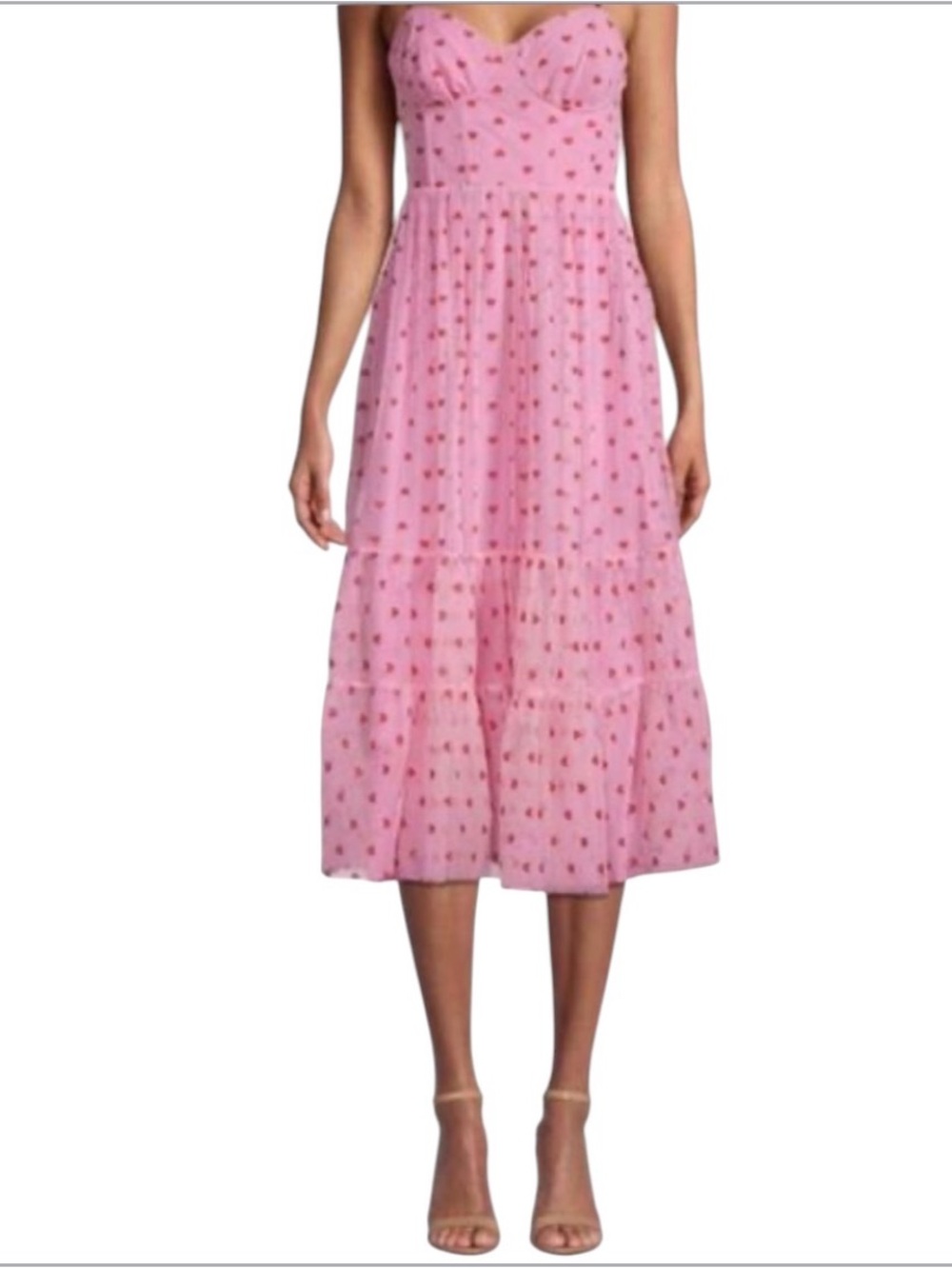 Betsey Johnson Pink Tiered Midi Dress with Red Heart Print
